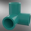 Green Three Way Pipe Fitting With Three Open Ends And Smooth Surface Construction 3d model