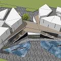 Modern Semi Detached Villa Exterior with Geometric Roofs Courtyard and Water Features