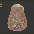 Cartoon Scene Bulb Shaped Container With Spiral Structure Small Cubes Mesh Cover Shiny Reflective Base