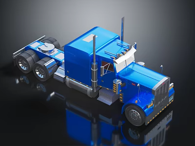 Blue Heavy Duty Semi Truck Cab With Shiny Exterior And Reflective Surface Design 3d model