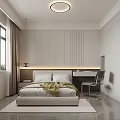 Modern Minimalist Bedroom Interior With Cloud Chandelier Bed Desk And Neutral Tones