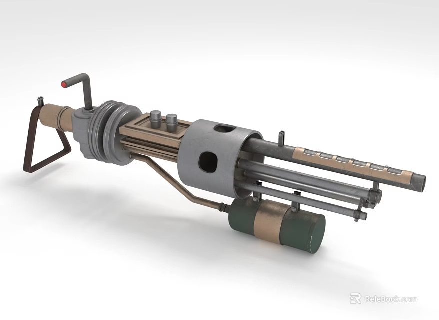 Multi Barrel Machine Gun 3D Model With Metal Structure And Ammunition Container 3d model