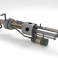Multi Barrel Machine Gun 3D Model With Metal Structure And Ammunition Container 3d model