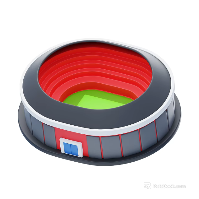 Modern Stadium Building With Red Stands Green Field And Exterior Design 3d model
