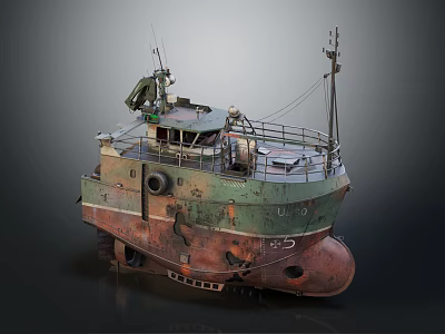Vintage Rusty Yacht With Retro Design And Details 3d model