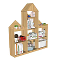 Wooden Castle Shaped Children's Bookshelf With Books Toys Stuffed Animals And Storage Boxes