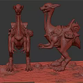 Mythical Fantasy Creatures With Decorative Saddles Red Packs On Rocky Ground And Stones