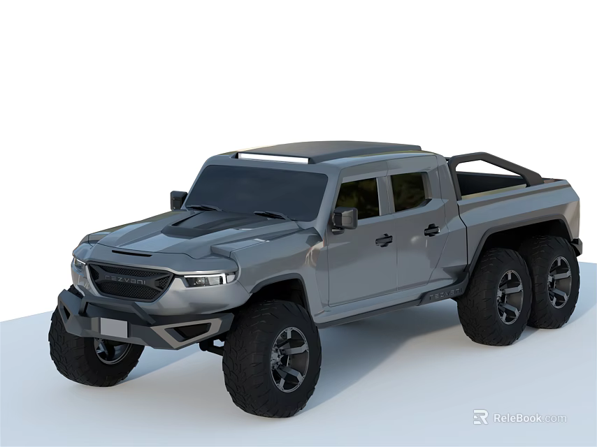 Gray Modern 6x6 Pickup Truck with Off Road Design Large Wheels and Sporty Exterior 3d model 