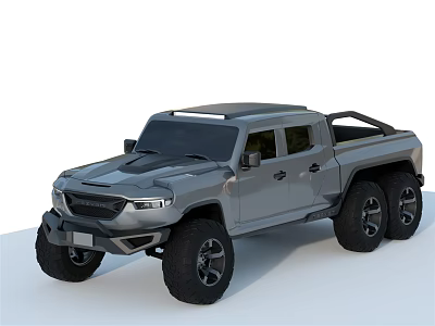 Gray Modern 6x6 Pickup Truck with Off Road Design Large Wheels and Sporty Exterior 3d model
