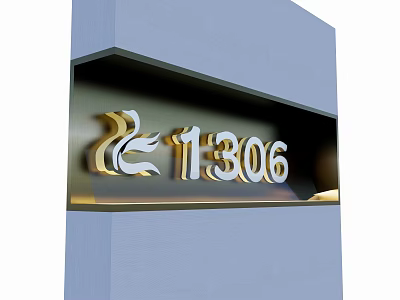 Modern Public Facility Sign With Stylized Logo And Building Number 1306 3d model