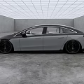 Mercedes Benz Electric Sedan With Sleek Gray Black Design And Large Wheels In Studio