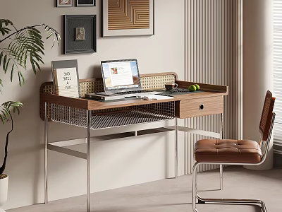 Stylish Home Office Workspace With Desk Laptop TO DO Calendar Plant And Chair 3d model