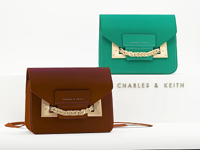 Charles Keith Crossbody Bags With Metal Chain In Brown Teal 3d model