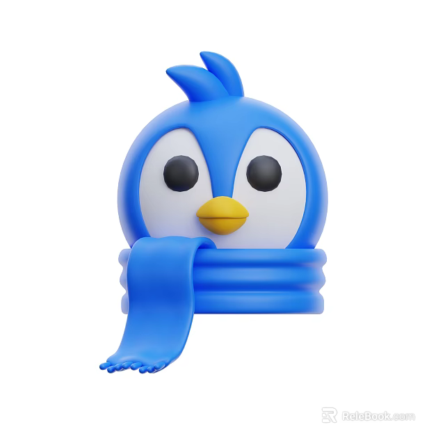Cute Blue Cartoon Penguin Wearing Blue Scarf As Adorable Aquatic Animal 3d model 