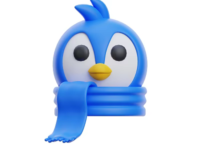 Cute Blue Cartoon Penguin Wearing Blue Scarf As Adorable Aquatic Animal 3d model
