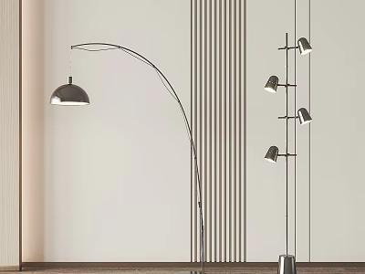 Modern Arched Floor Lamp With Sleek Metal Design And Striped Wall Background 3d model