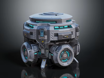 Sci-Fi Mechanical Equipment With Metallic Shell Blue Glowing Strips Control Panel And Wheels 3d model