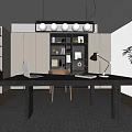 Modern Study Room Interior With Writing Desk Bookshelf And Pendant Lights