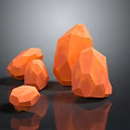 Orange Polyhedral Stones with Geometric Angles on Black Smooth Surface and Reflections 3d model