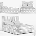 Modern Upholstered Bed Featuring Dark Headboard White Pillows And Bed Runner 3d model