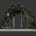 Scenic View of Ancient Stone Arch Ruins With Intricate Carvings And Lush Green Grass