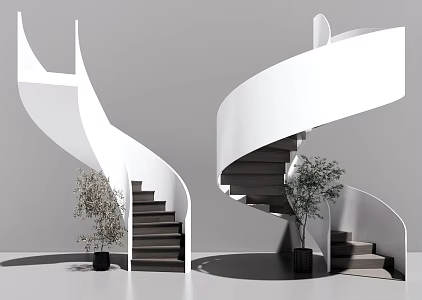 Modern revolving staircase stair combination 3d model