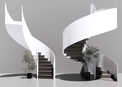 Modern revolving staircase stair combination 3d model