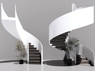 Modern revolving staircase stair combination 3d model