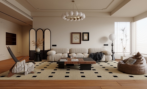 Vintage Cream Style Living Room Minimalist Cream Living Room 3d model