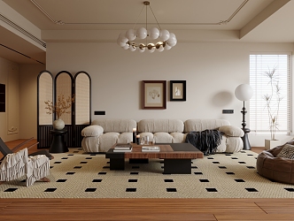 Vintage Cream Style Living Room Minimalist Cream Living Room 3d model