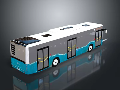 Modern Blue And White Electric Bus With Side Doors And Roof Vents 3d model