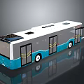 Modern Blue And White Electric Bus With Side Doors And Roof Vents
