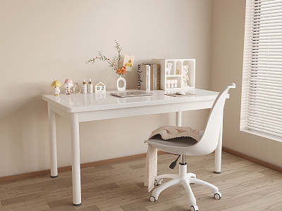 Cream Style Desk and Chair Combination Laptop Book Ornaments Vase Flora Rotating Chair model