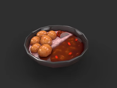 Delicious Bowl of Brown Meatballs with Pink and Red Sauce 3d model