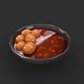 Delicious Bowl of Brown Meatballs with Pink and Red Sauce
