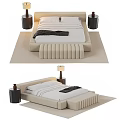 Modern Double Bed With Upholstered Headboard Bed Bench And Bedside Table Lamps 3d model