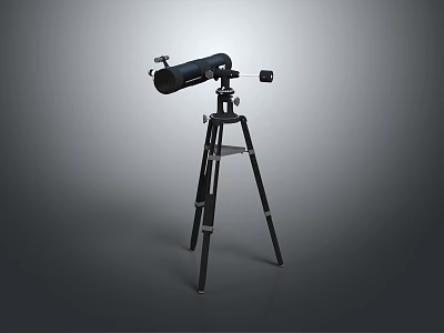 Scenic Landscape Observation With Black Telescope On Tripod Stand Gray Background 3d model