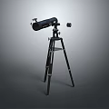 Scenic Landscape Observation With Black Telescope On Tripod Stand Gray Background