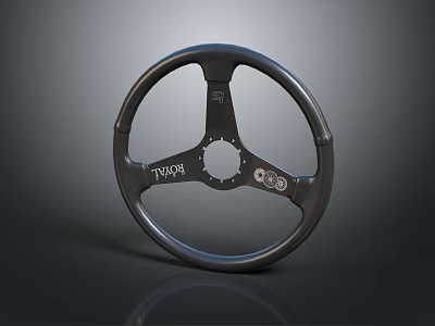 Car Black Steering Wheel With MOMO Brand Three Spoke Design And Sporty Look 3d model