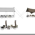 Outdoor Table Setup With White And Brown Canopies And Chairs In Garden Patio Area