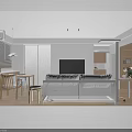 Modern Living Dining Room Interior With Sofa Dining Table And Large Windows 3d model