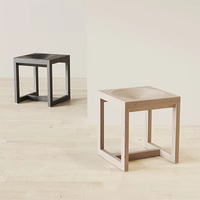 Modern Simple Square Wooden Stools With Dark And Light Frame Design 3d model