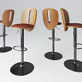 Modern Adjustable Bar Stools With Wooden Backrest Seat And Metal Base
