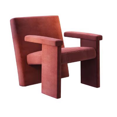 Modern Burgundy Velvet Leisure Chair With Square Arms And Block Legs Design 3d model