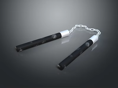Black Martial Arts Nunchucks Weapon With Chain And Decorative Pattern Design 3d model