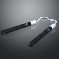 Black Martial Arts Nunchucks Weapon With Chain And Decorative Pattern Design