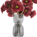 Elegant Decorative Ornament Set With Red Poppy Flowers And Transparent Glass Vase For Home Decor