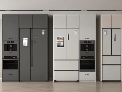 Modern Kitchen Cabinets In Gray And White With Built In Appliances And Drawers 3d model