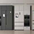 Modern Kitchen Cabinets In Gray And White With Built In Appliances And Drawers