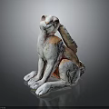 White and Orange Rabbit Sculpture Sitting on Dark Reflective Background 3d model